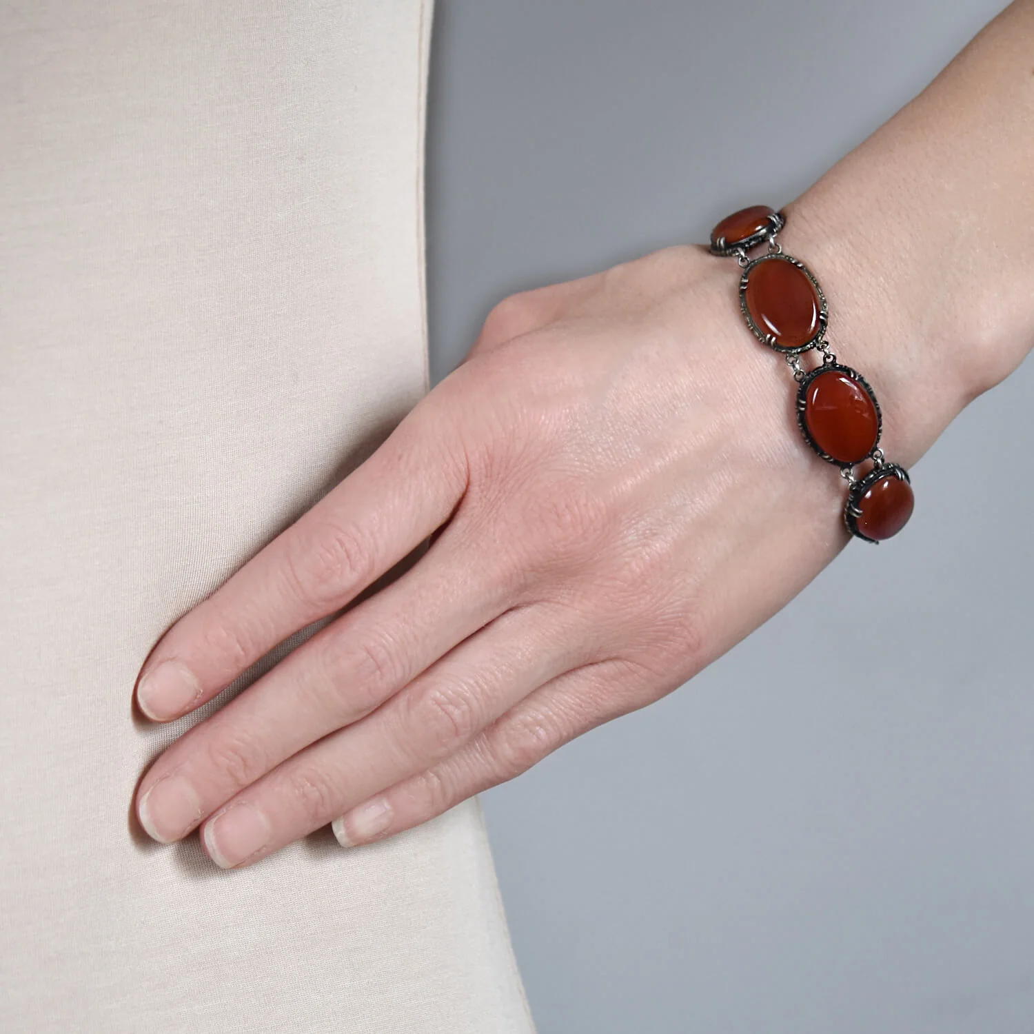 WACHENHEIMER Art Deco Sterling Carnelian Link Bracelet - Image 7